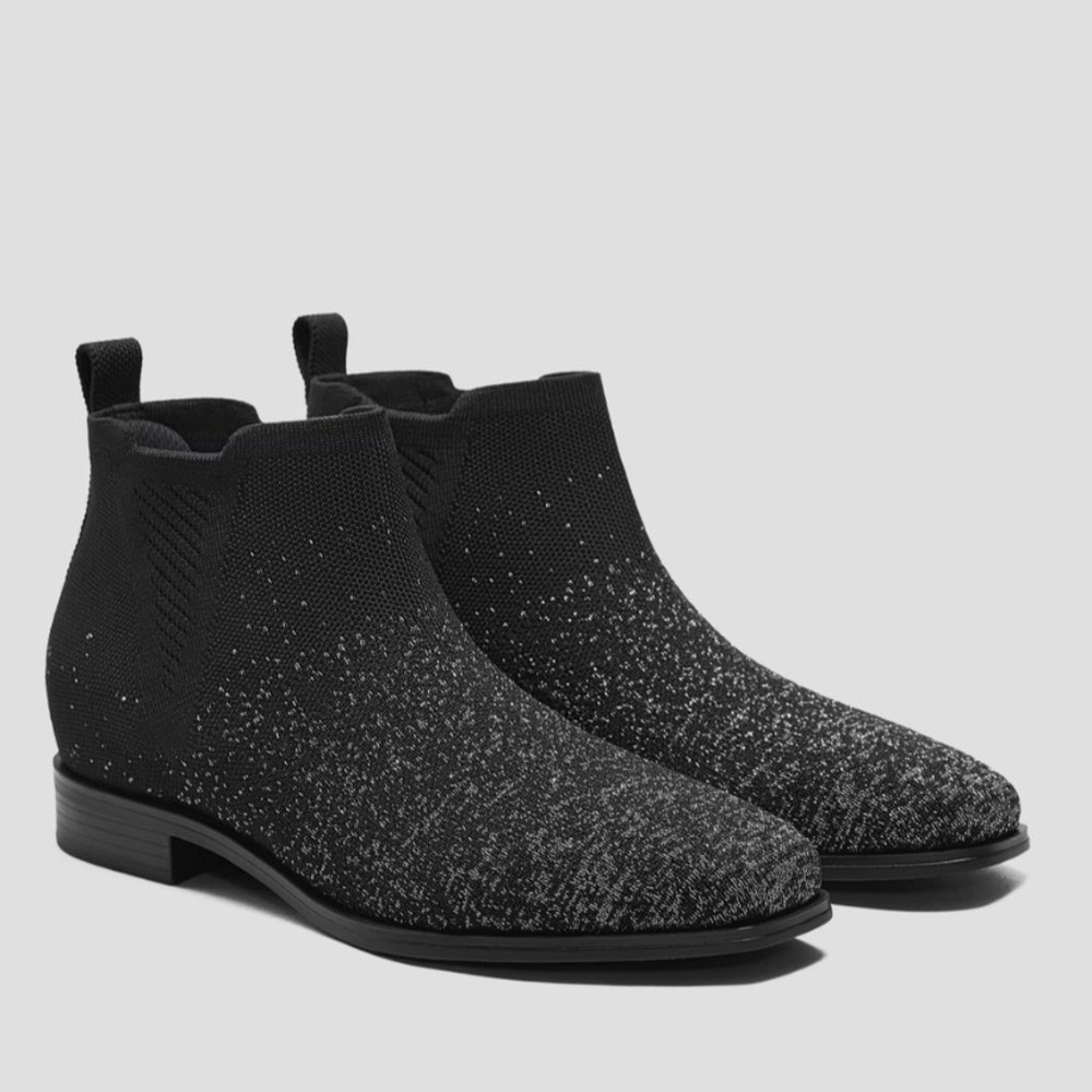 VIVAIA Square-Toe Ryan Slip-On Black Metallic Chelsea Boot NWOB - Size 38/7-7.5